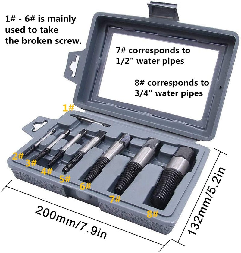 Hakkin 8 Pcs Damaged and Stripped Screw Extractor Set, 1/8â€- 3/4â€ Broken Bolt Extractor and Broken Water Pipe Remover Set, Ideal Left Hand Spiral Removal Tool Kit with Storage Case - Image 2